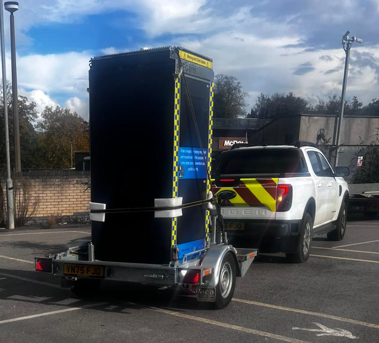 CCTV tower on trailer arriving at site
