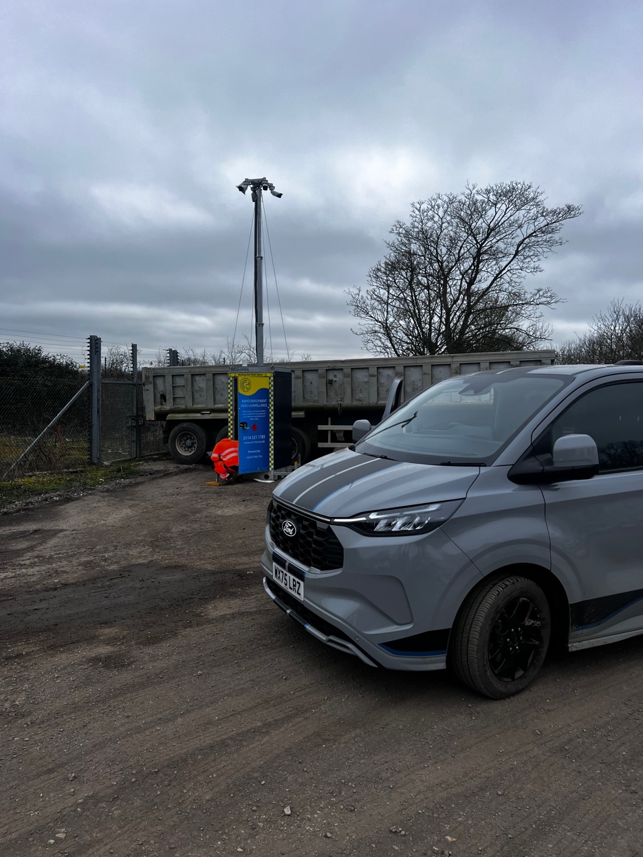 Risk Secured operative deploying CCTV tower at Throckmorton fly-tipping site